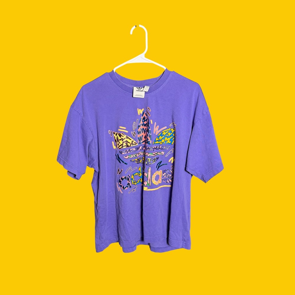 Adidas Originals Abstract Doodle Trefoil Graphic Tee Purple Large